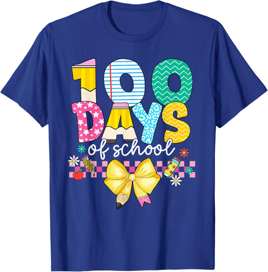 Retro Groovy Happy 100 Days of School Teacher Kid Girls Boys T-Shirt - T-Shirt | Royal