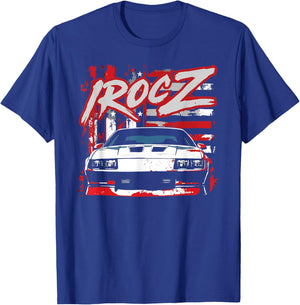 American Classic 1985 IROC Z Front Profile Shot USA Flag T-Shirt - T-Shirt | Royal