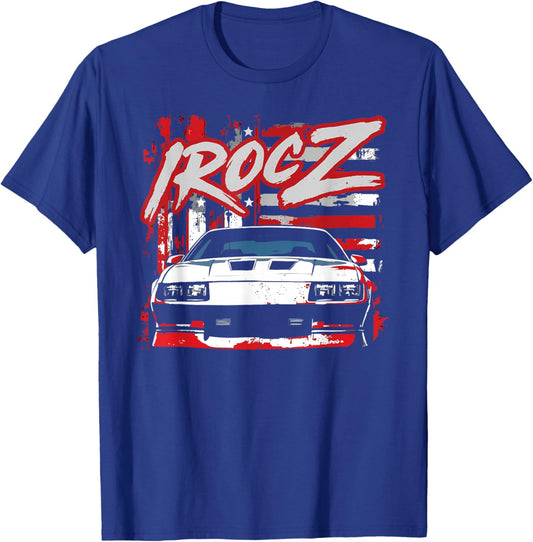 American Classic 1985 IROC Z Front Profile Shot USA Flag T-Shirt - T-Shirt | Royal