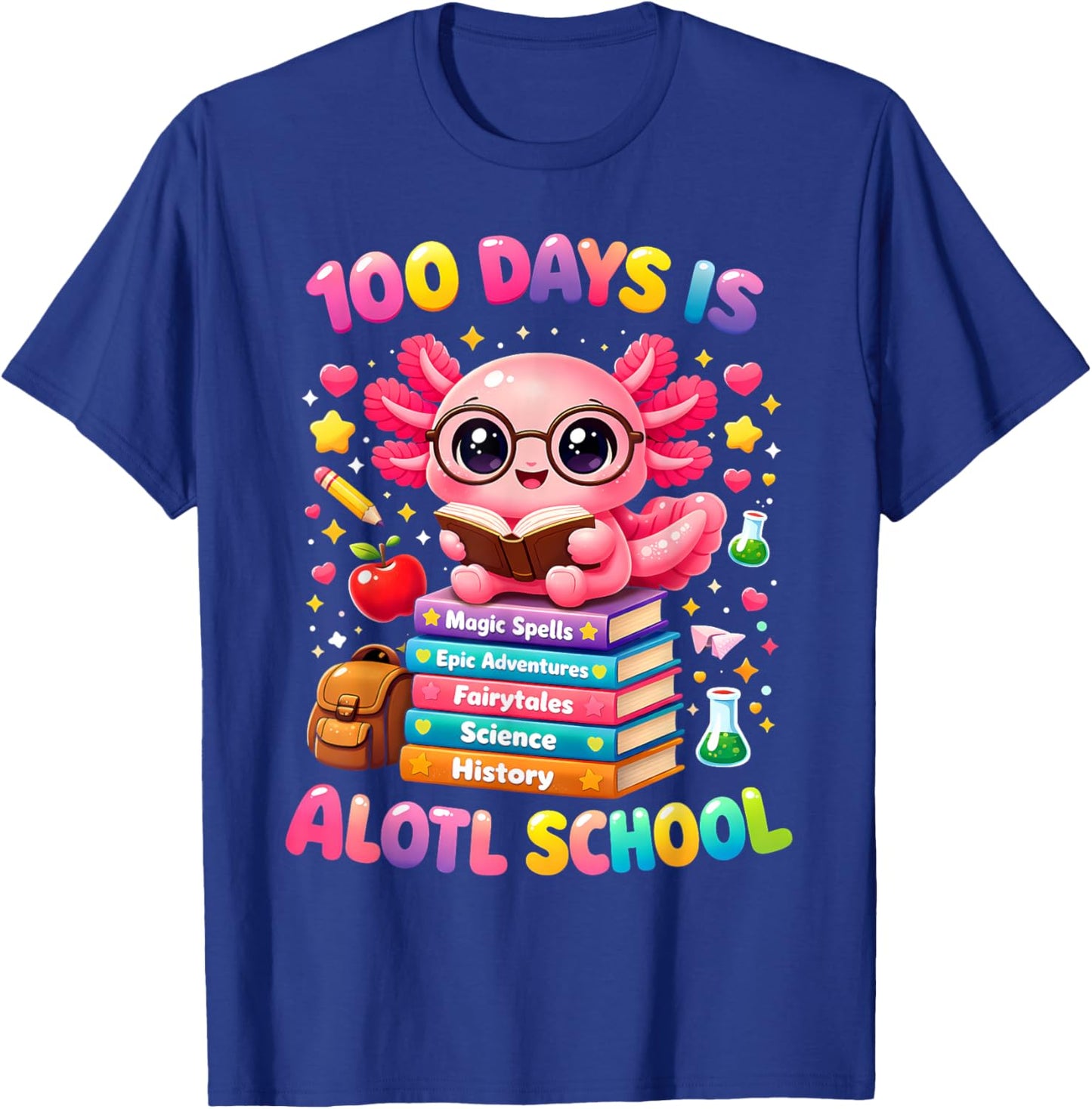 101 Days of School Axolotl Cute Kids Teacher Party T-Shirt - T-Shirt | Royal