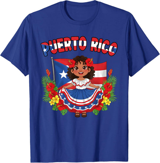 Flowers Puerto Rico Boricua Traditional Puerto Rican Girl T-Shirt - T-Shirt | Royal