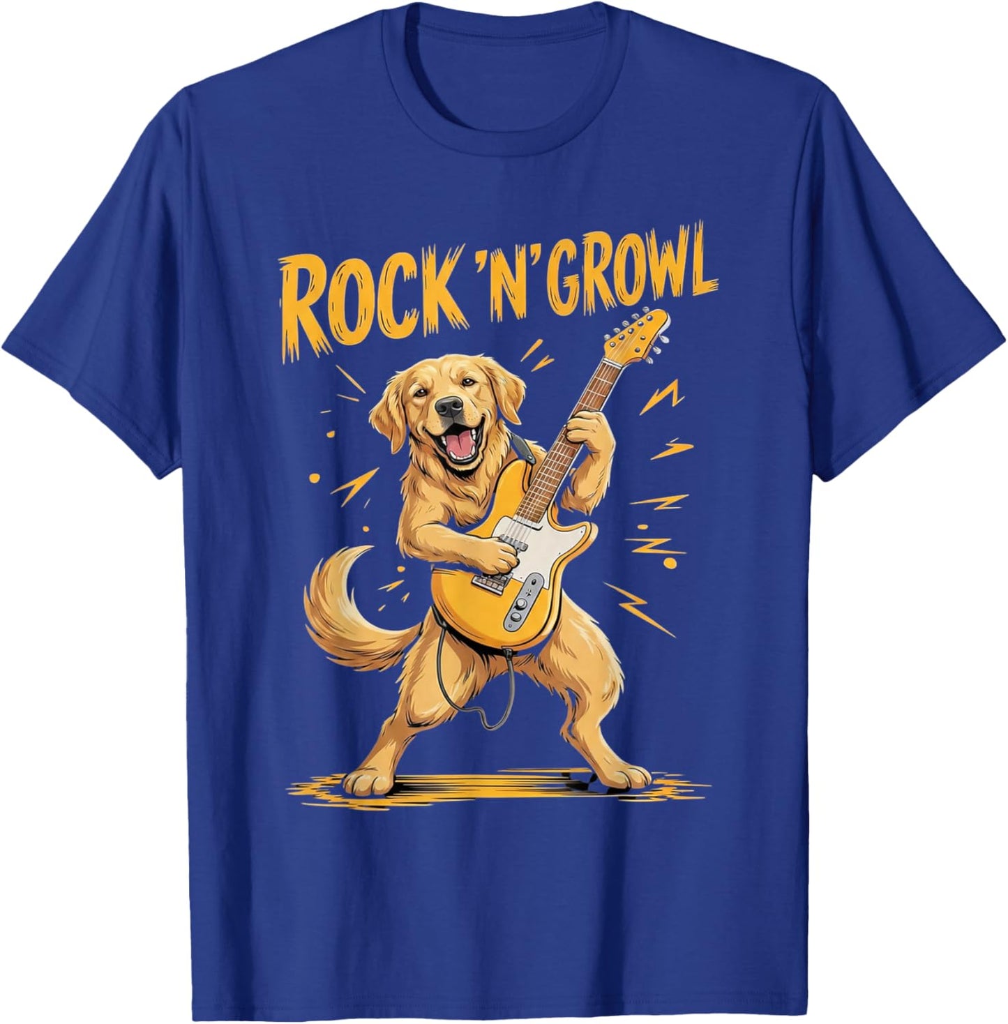 Funny Rock Music Golden Retriever Dog Playing Guitar T-Shirt - T-Shirt | Royal