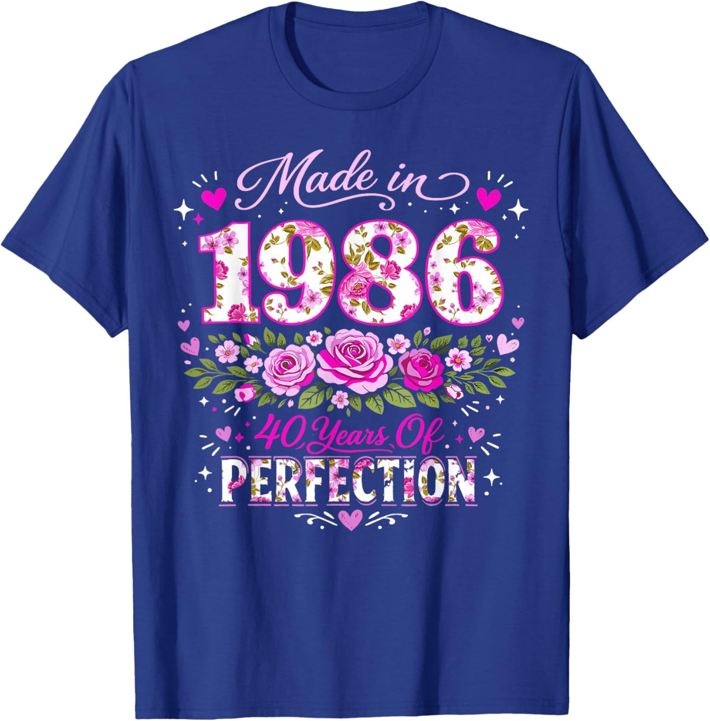 40 Year Old Made 1986 Floral 40th Birthday Women T-Shirt - T-Shirt | Royal