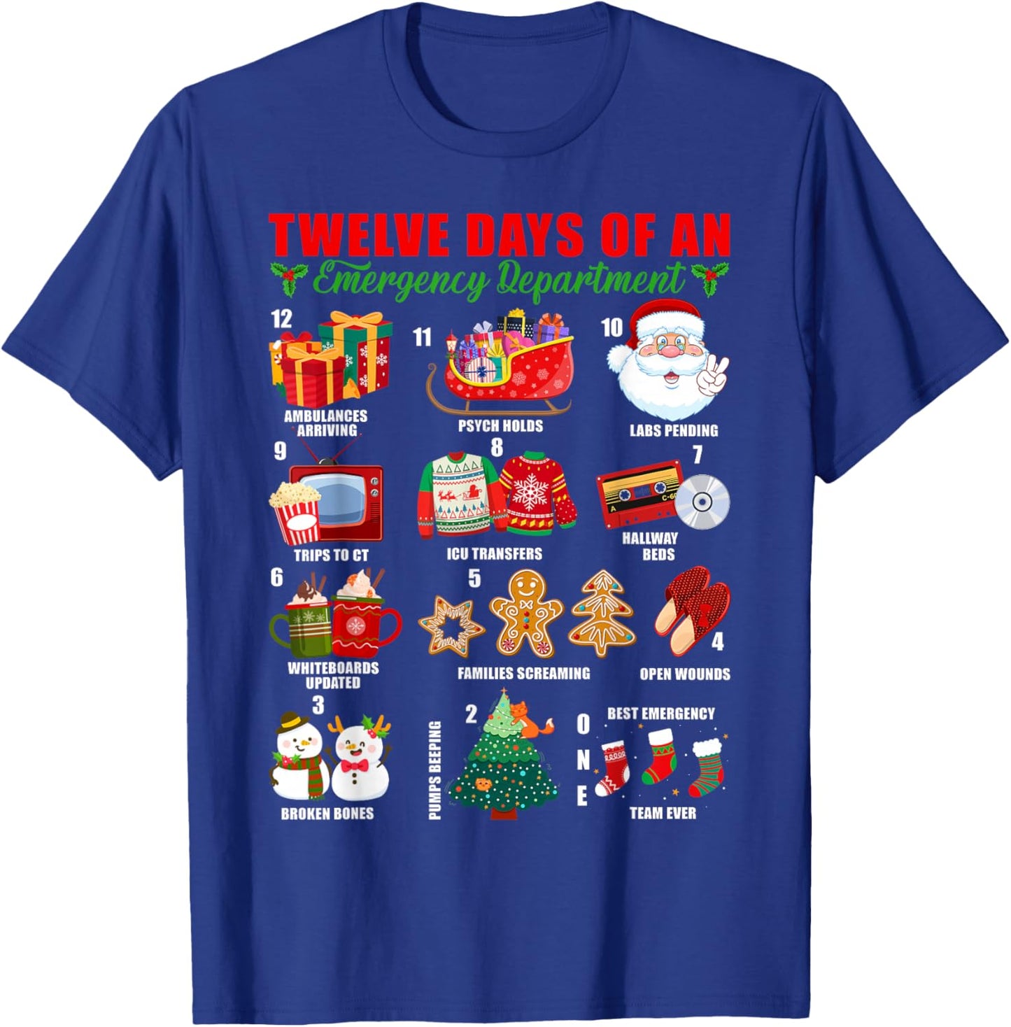 Twelve Days of an Emergency Department ED Nurse Christmas T-Shirt - T-Shirt | Royal