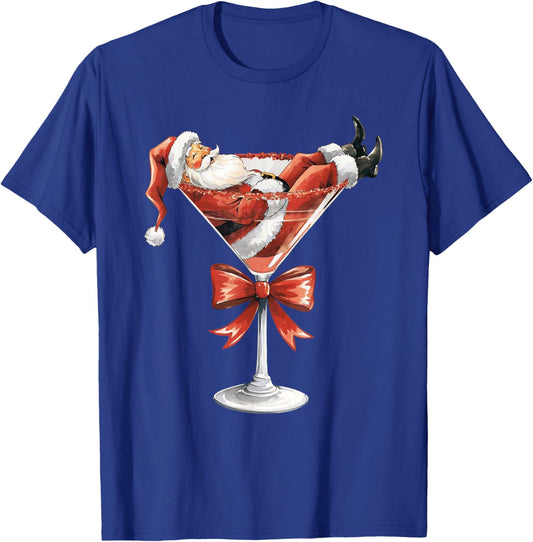 Vintage Merrier with A Martini Cocktail Santa Claus Xmas T-Shirt - T-Shirt | Royal