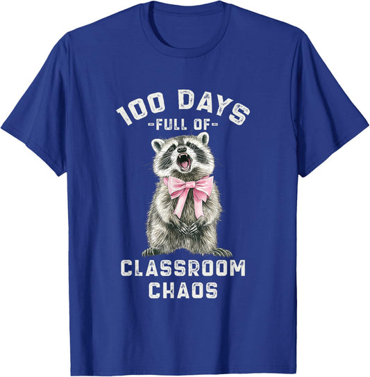 Retro Vintage Raccoon 100 Days Full of Classroom Chaos Funny T-Shirt - T-Shirt | Royal
