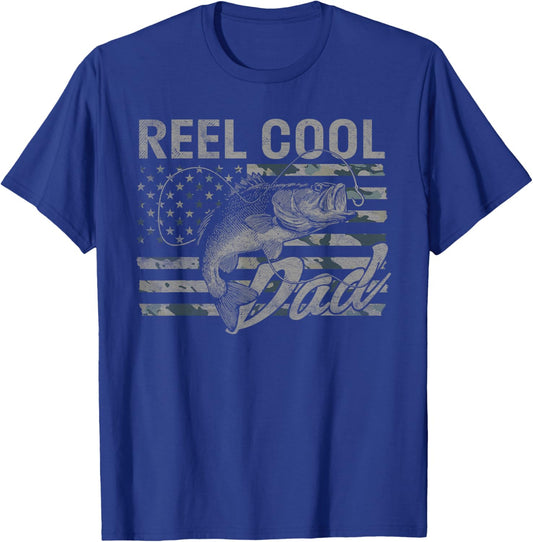 Reel Cool Dad Camo American Flag Bass Fishing T-Shirt - T-Shirt | Royal