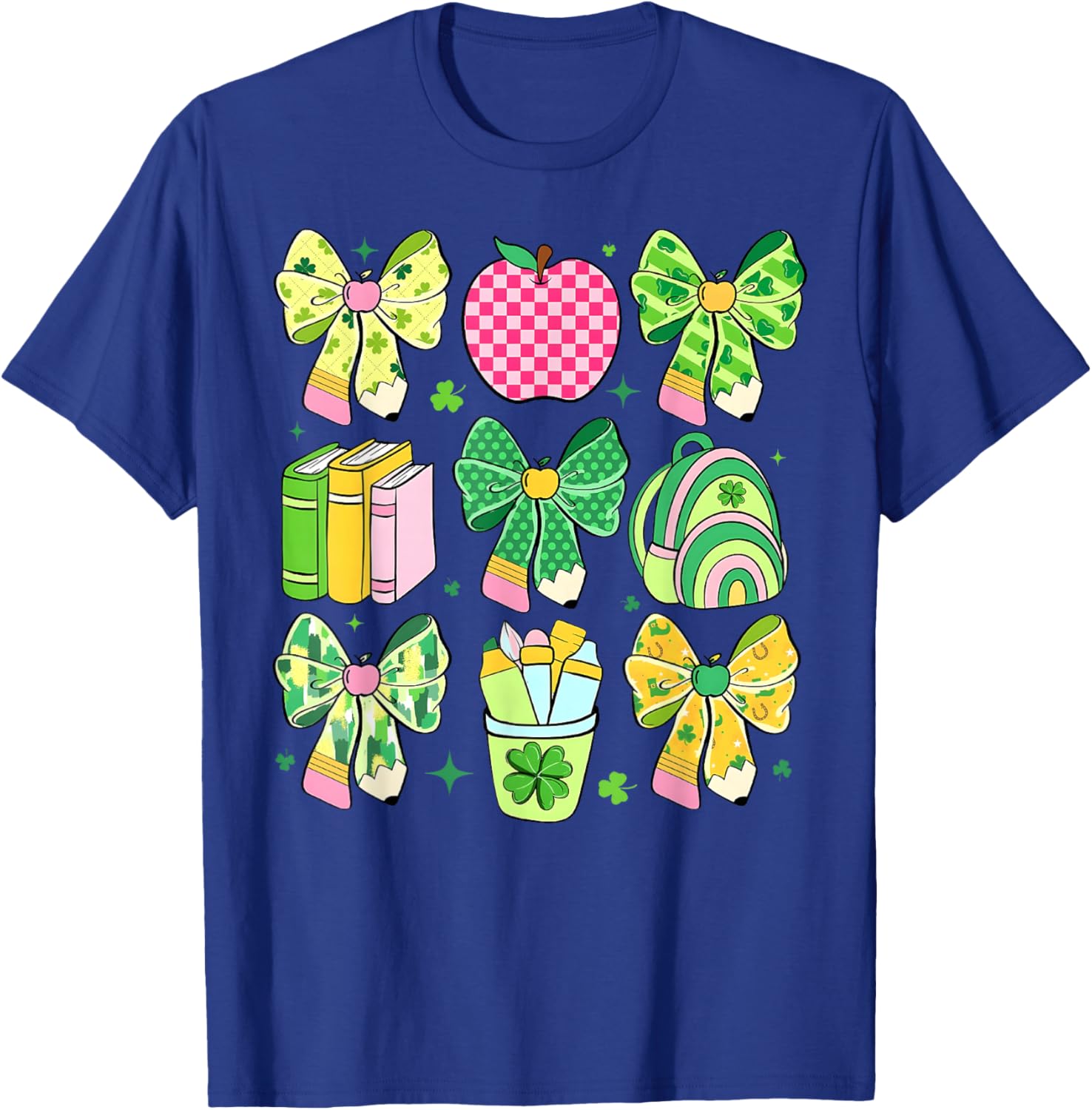 Lucky Teacher St Patrick's Day Coquette Bow Book Apple T-Shirt - T-Shirt | Royal