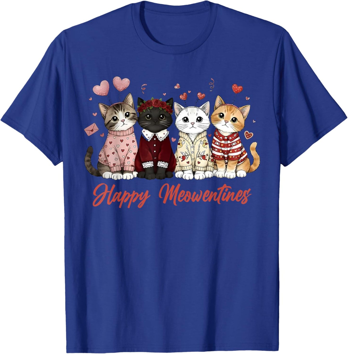 Valentine Cat Happy Meowentines Heart Valentines Cat Lover T-Shirt - T-Shirt | Royal