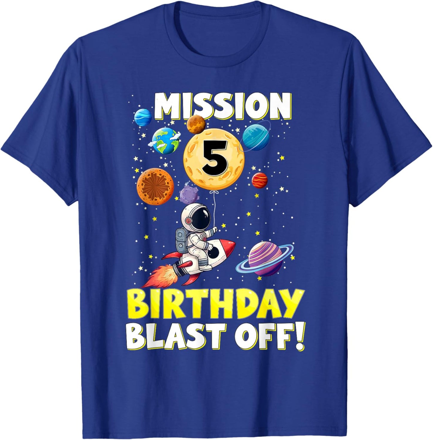 Kids 5th Birthday Astronaut Space Planets 5 Year Old Boys T-Shirt - T-Shirt | Royal