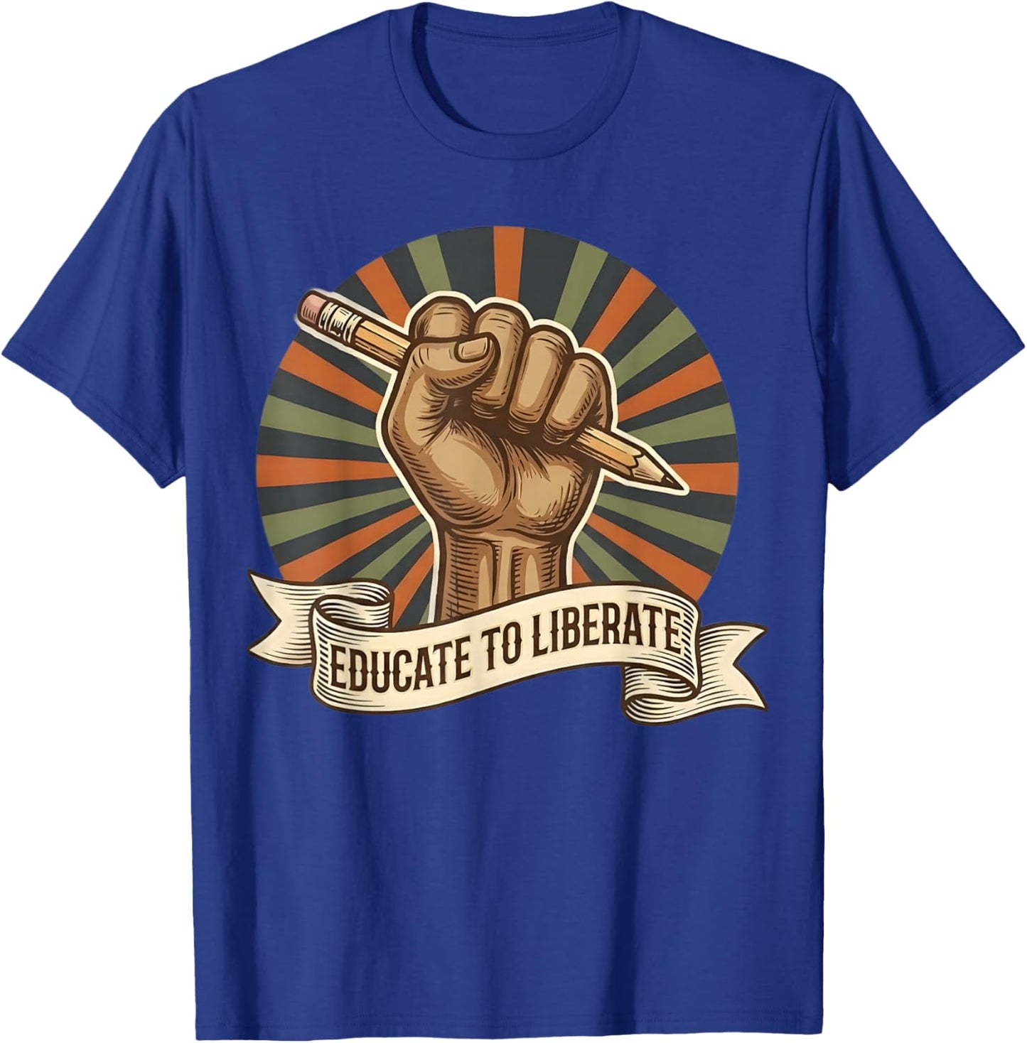 Black History Month Teacher Raised Fist Pencil Educator T-Shirt - T-Shirt | Royal