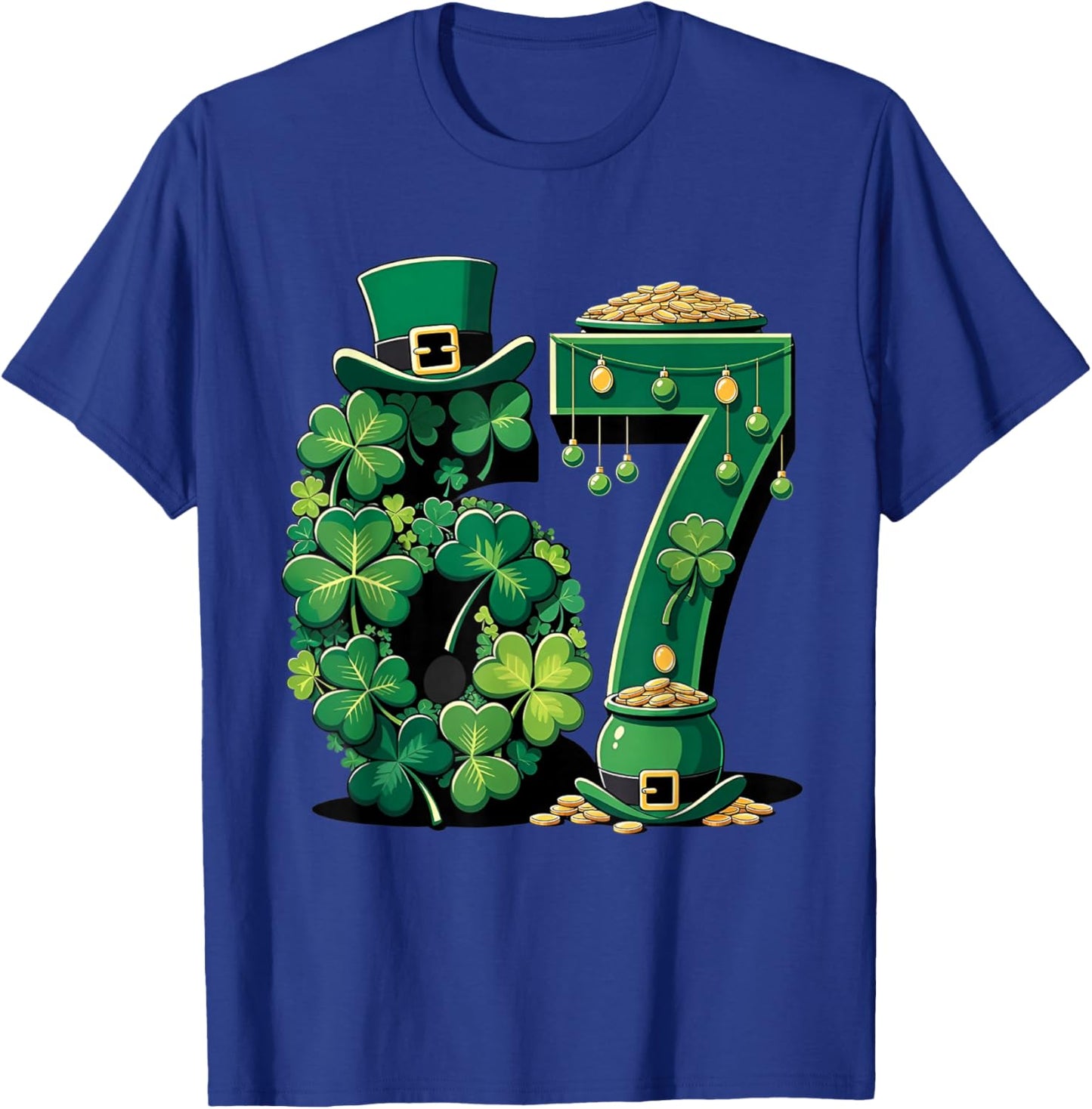 St Patrick's Day Lucky Number 67 Shamrock Pot of Gold T-Shirt - T-Shirt | Royal