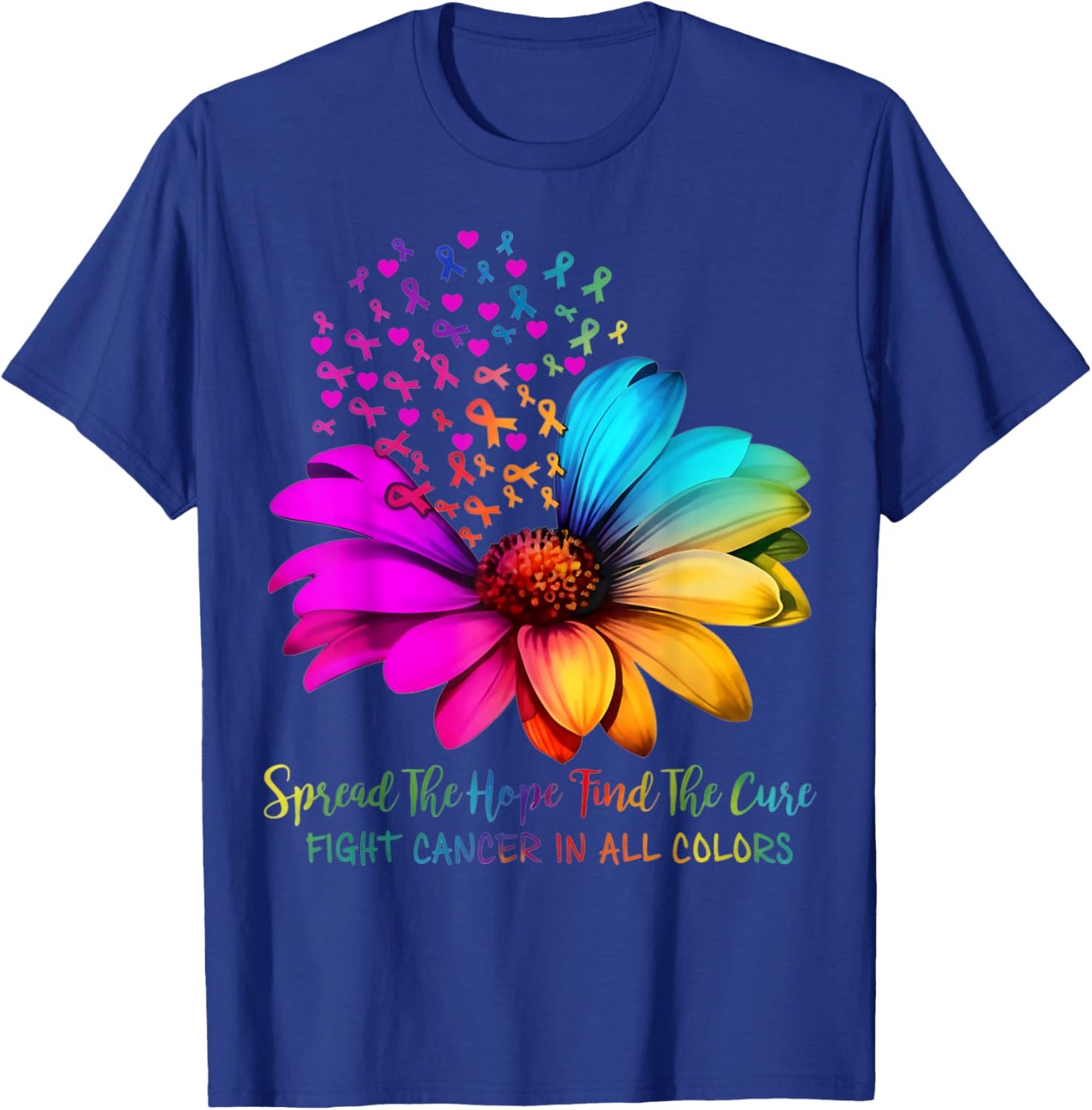 Fight Cancer in All and Every Color Ribbons Flower T-Shirt - T-Shirt | Royal