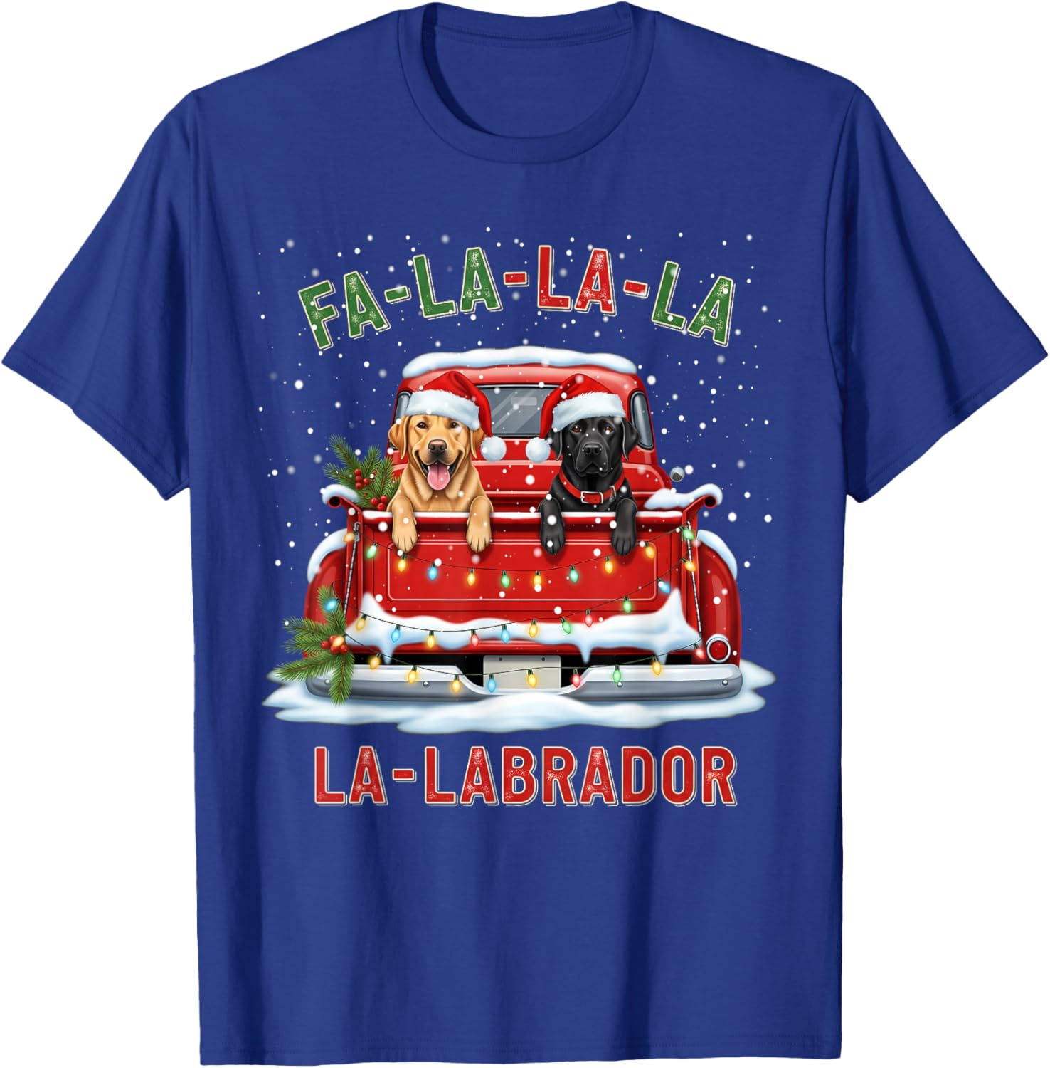 FA La La La Labrador Black Lab Christmas Dog Red Truck Xmas T-Shirt - T-Shirt | Royal
