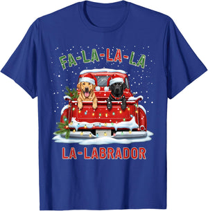 FA La La La Labrador Black Lab Christmas Dog Red Truck Xmas T-Shirt - T-Shirt | Royal