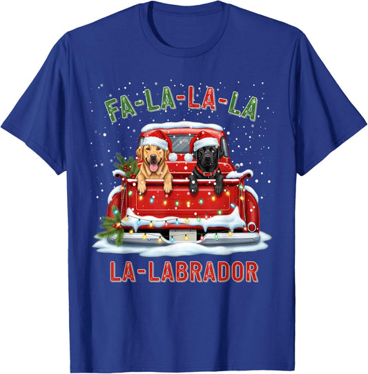 FA La La La Labrador Black Lab Christmas Dog Red Truck Xmas T-Shirt - T-Shirt | Royal