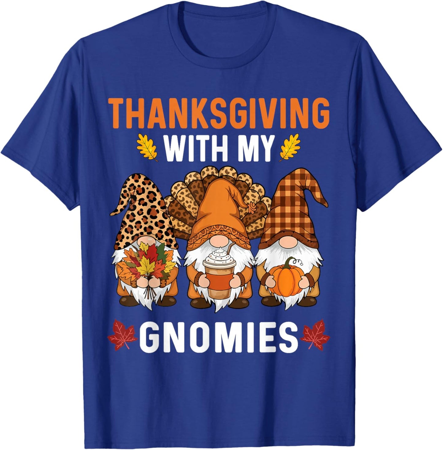 Thanksgiving Women Gnome Fall Leopard Turkey Men Girls Boys T-Shirt - T-Shirt | Royal