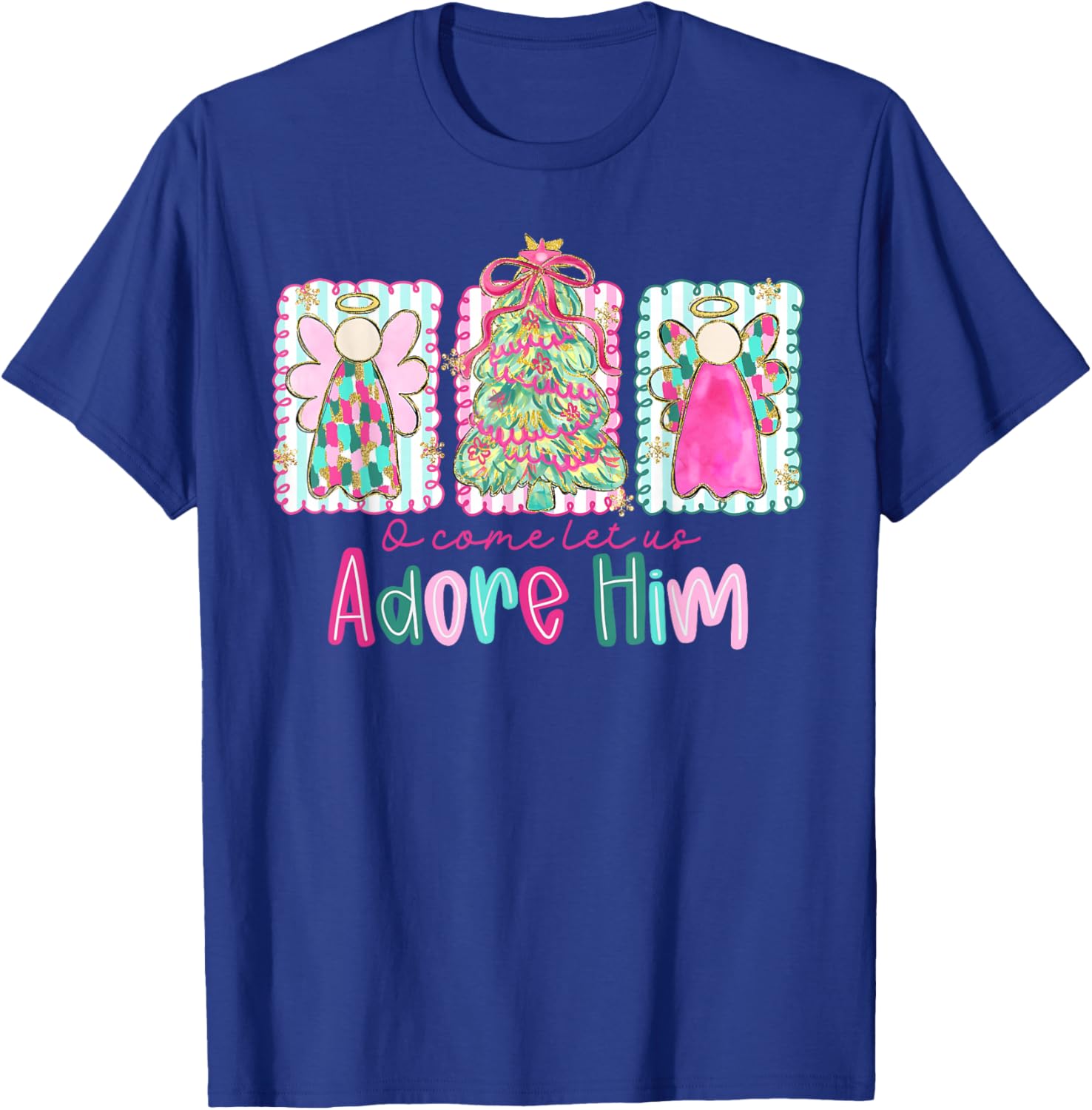 Oh Come Let Us Adore Him Holiday Christmas Jesus Christian T-Shirt - T-Shirt | Royal