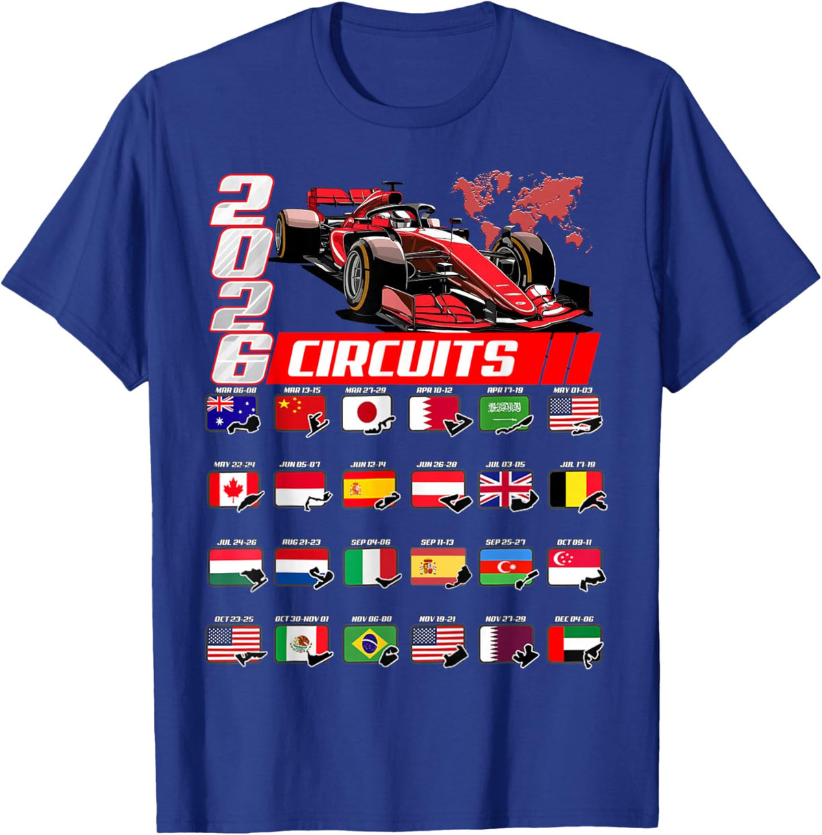 Racing Car Silhouette 2026 Calendar T-Shirt - T-Shirt | Royal