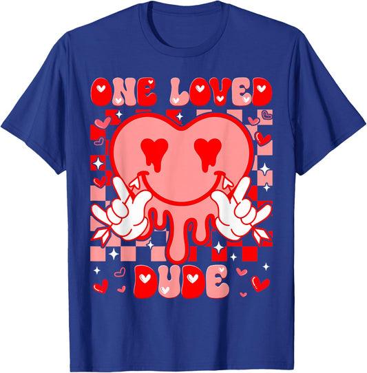One Love Dude Heart Dripping Peace Sign Valentine Men Boy T-Shirt - T-Shirt | Royal