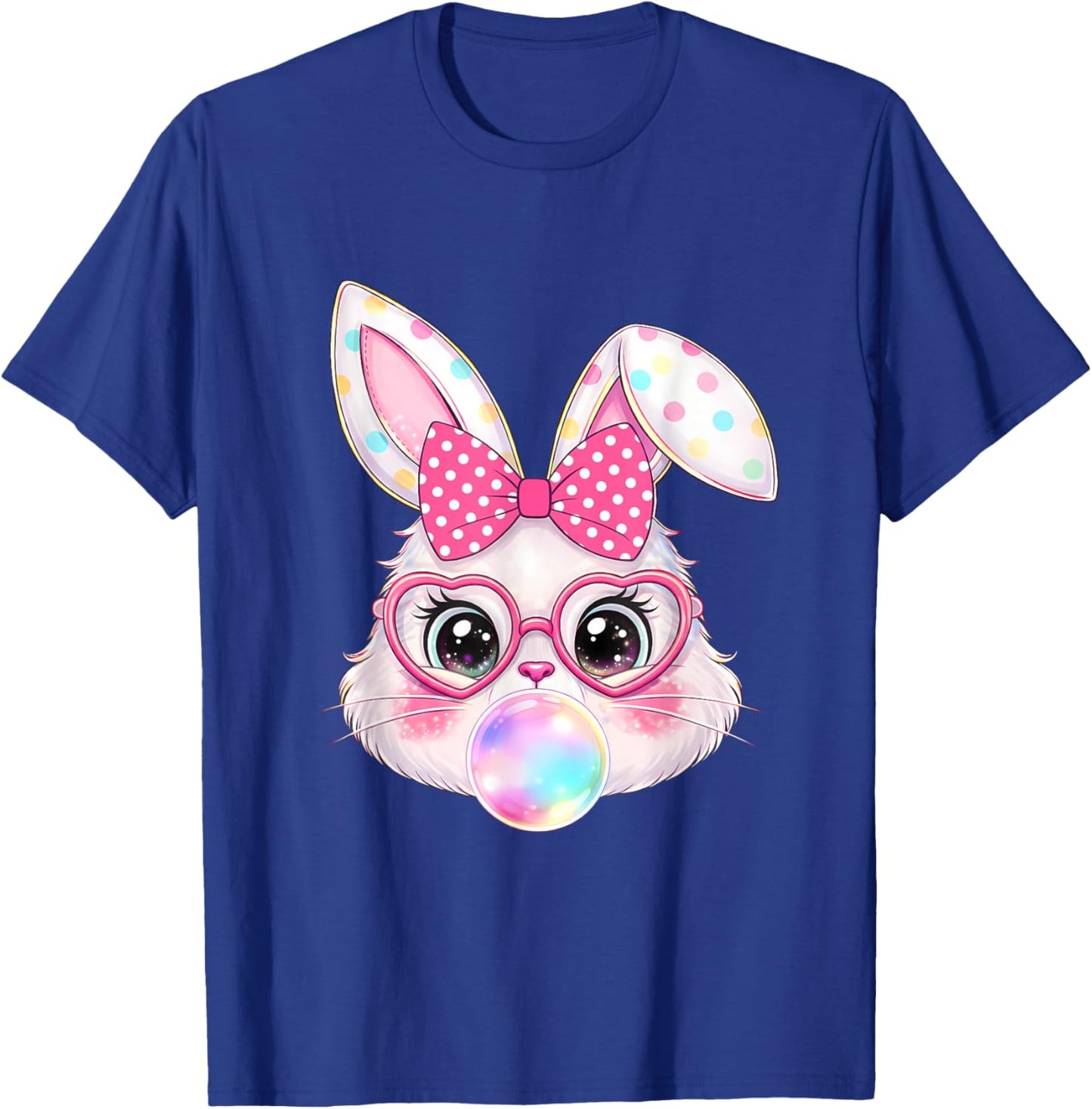 Retro Easter Bunny Bubble Gum Heart Glasses Spring Girls T-Shirt - T-Shirt | Royal