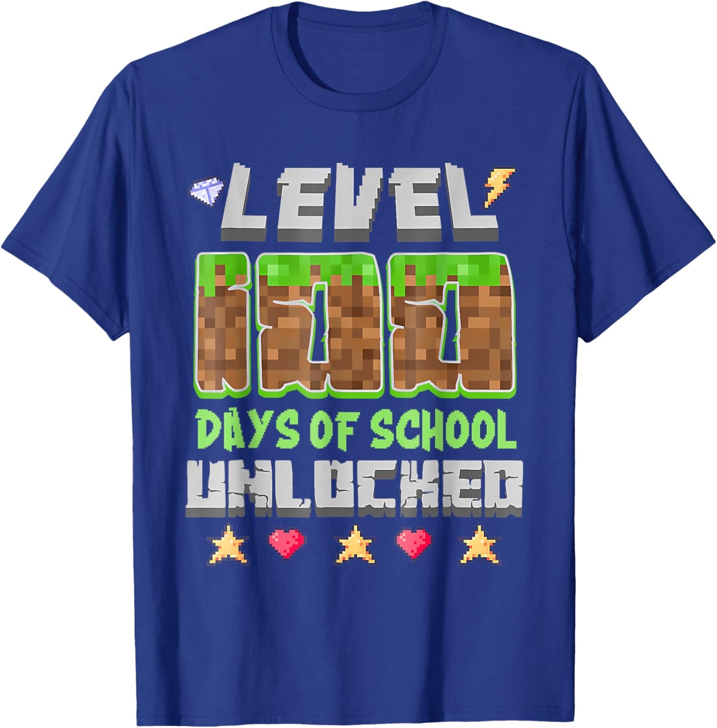 Level 100 Days of School Unlocked Gaming Pixel 100th Day T-Shirt - T-Shirt | Royal