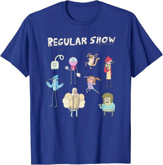 Regular Show Colorful Character Chart Collage Funny Cartoon T-Shirt - T-Shirt | Royal