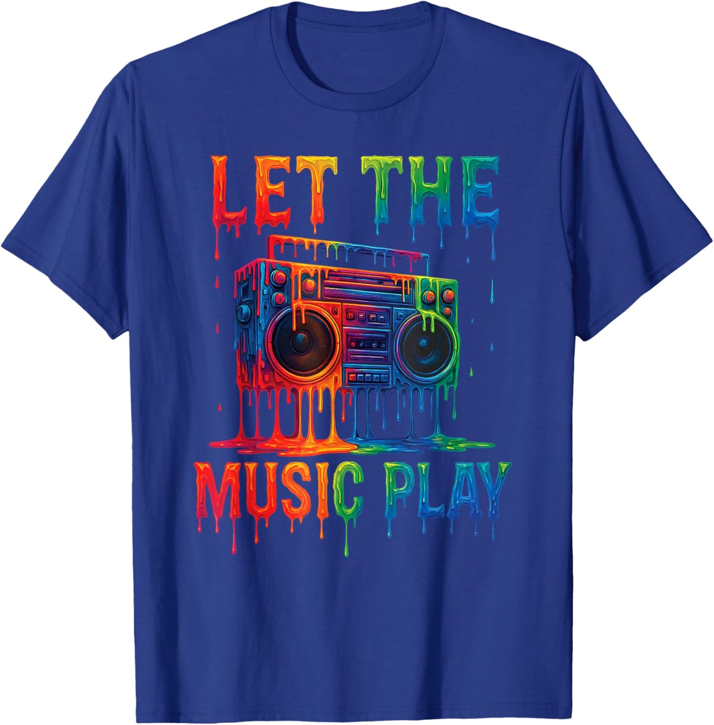 Freestyle Music Let The Music Play Retro Drip Boombox Color T-Shirt - T-Shirt | Royal