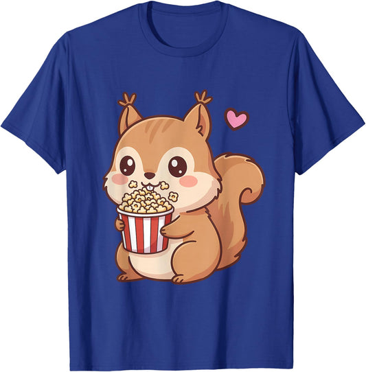 Cute Squirrel Kawaii Anime Style Eating Popcorn Lover T-Shirt - T-Shirt | Royal