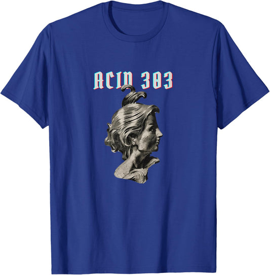 Acid 303 Glitch Art - Gothic Statue Techno Rave Aesthetic T-Shirt - T-Shirt | Royal