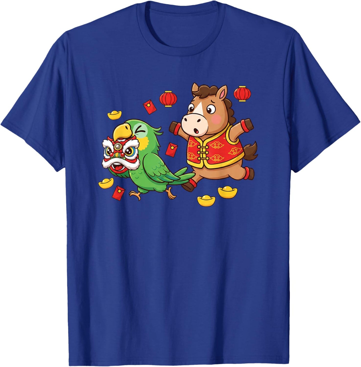 Chinese Horse Parrot Funny Kids Happy New Year T-Shirt - T-Shirt | Royal