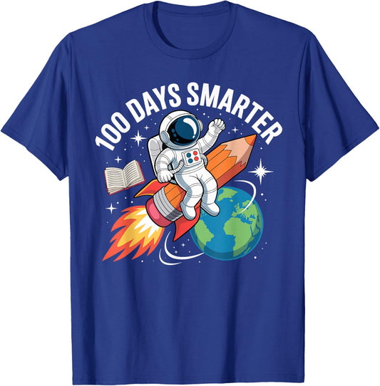 100 Days Smarter Astronaut Space 100th Day of School T-Shirt - T-Shirt | Royal