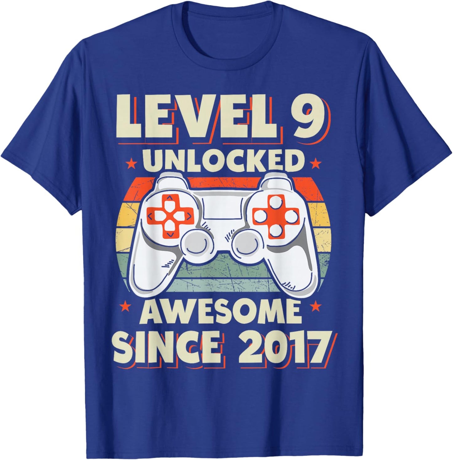 Level 9 Unlocked Awesome Since 2017 9th Birthday Gaming T-Shirt - T-Shirt | Royal