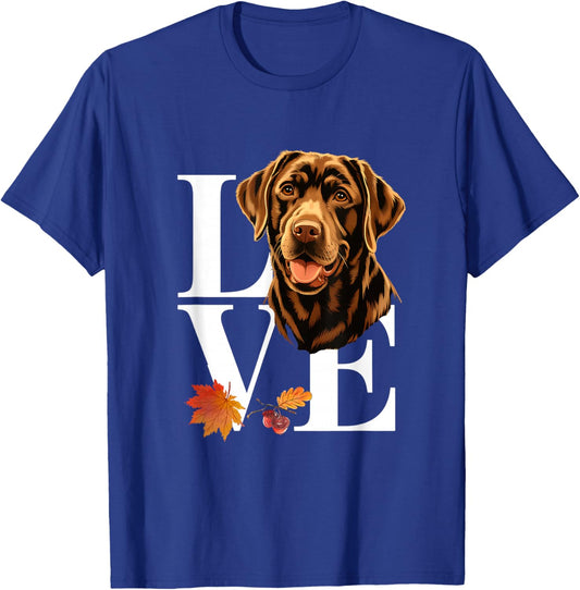 Chocolate Lab Labrador Dog Love Text Acorns Fall T-Shirt - T-Shirt | Royal