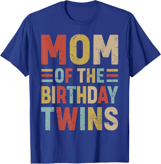 Mom of The Birthday Twins Family Matching Bday Party T-Shirt - T-Shirt | Royal