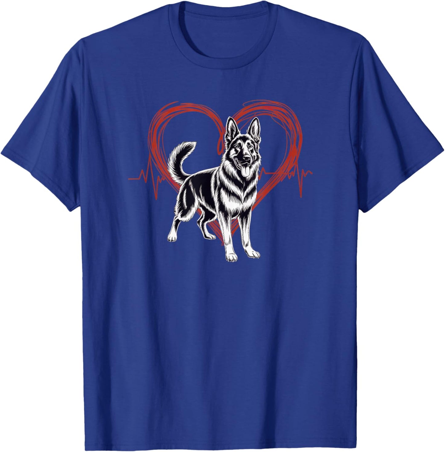 German Shepherd Dog Heartbeat Graphic for Dog Lovers T-Shirt - T-Shirt | Royal