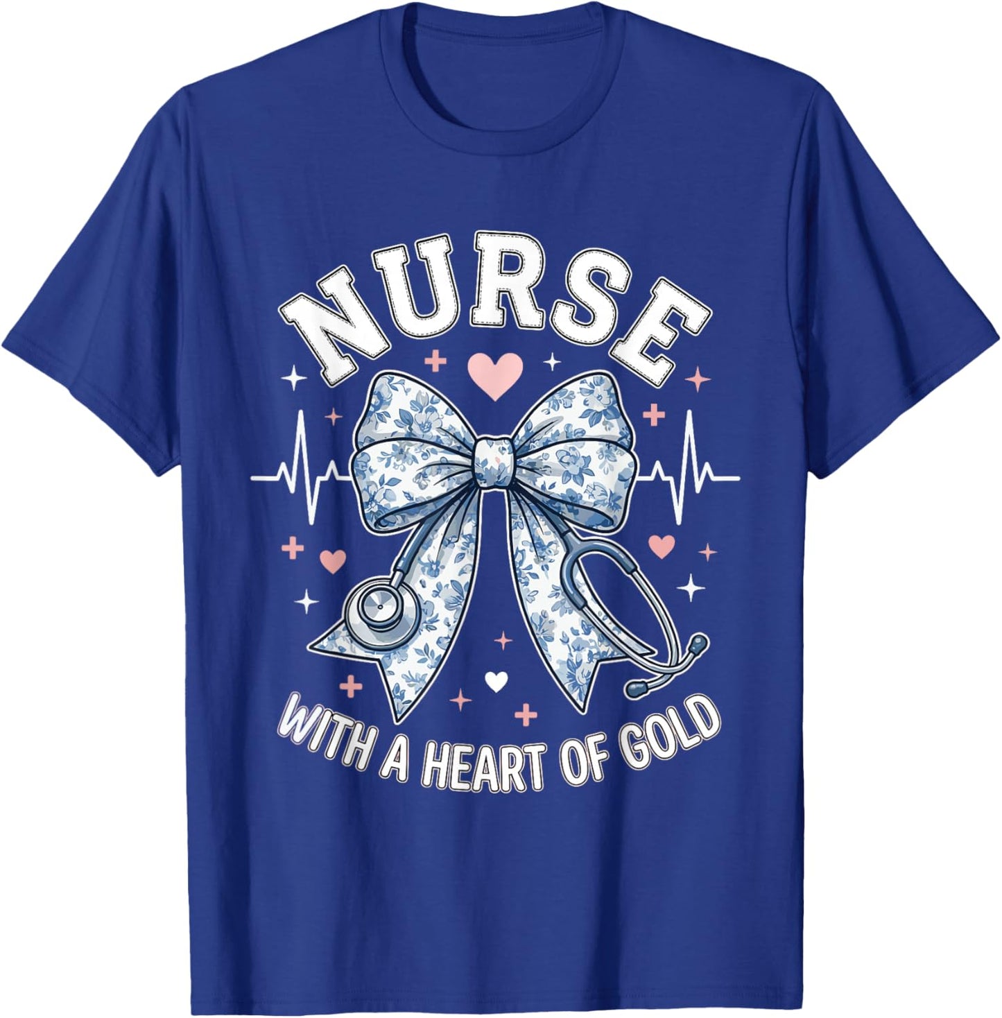 Cute Nurse Bow with A Heart of Gold Nursing Student RN | CNA T-Shirt - T-Shirt | Royal