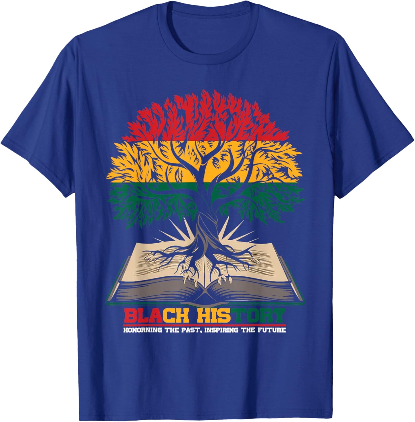 Retro Book and Tree Black History Month HBCU Educated T-Shirt - T-Shirt | Royal