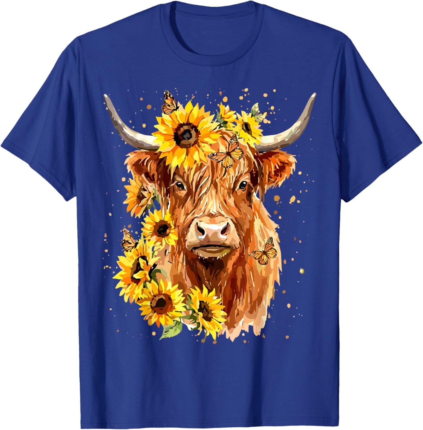 Highland Cow Sunflower Floral Farm Animal T-Shirt - T-Shirt | Royal