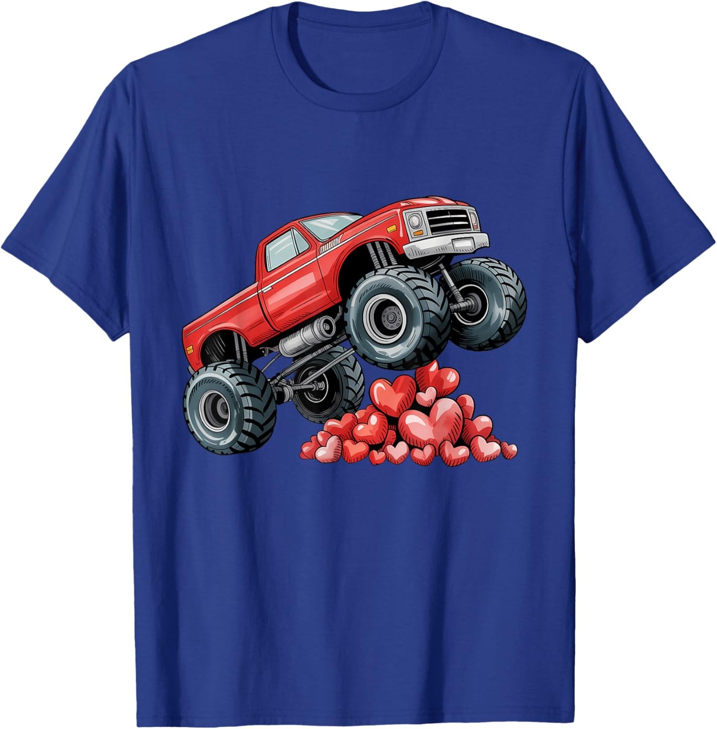 Valentines Day Monster Truck Hearts for Teens Boys Girls Kid T-Shirt - T-Shirt | Royal