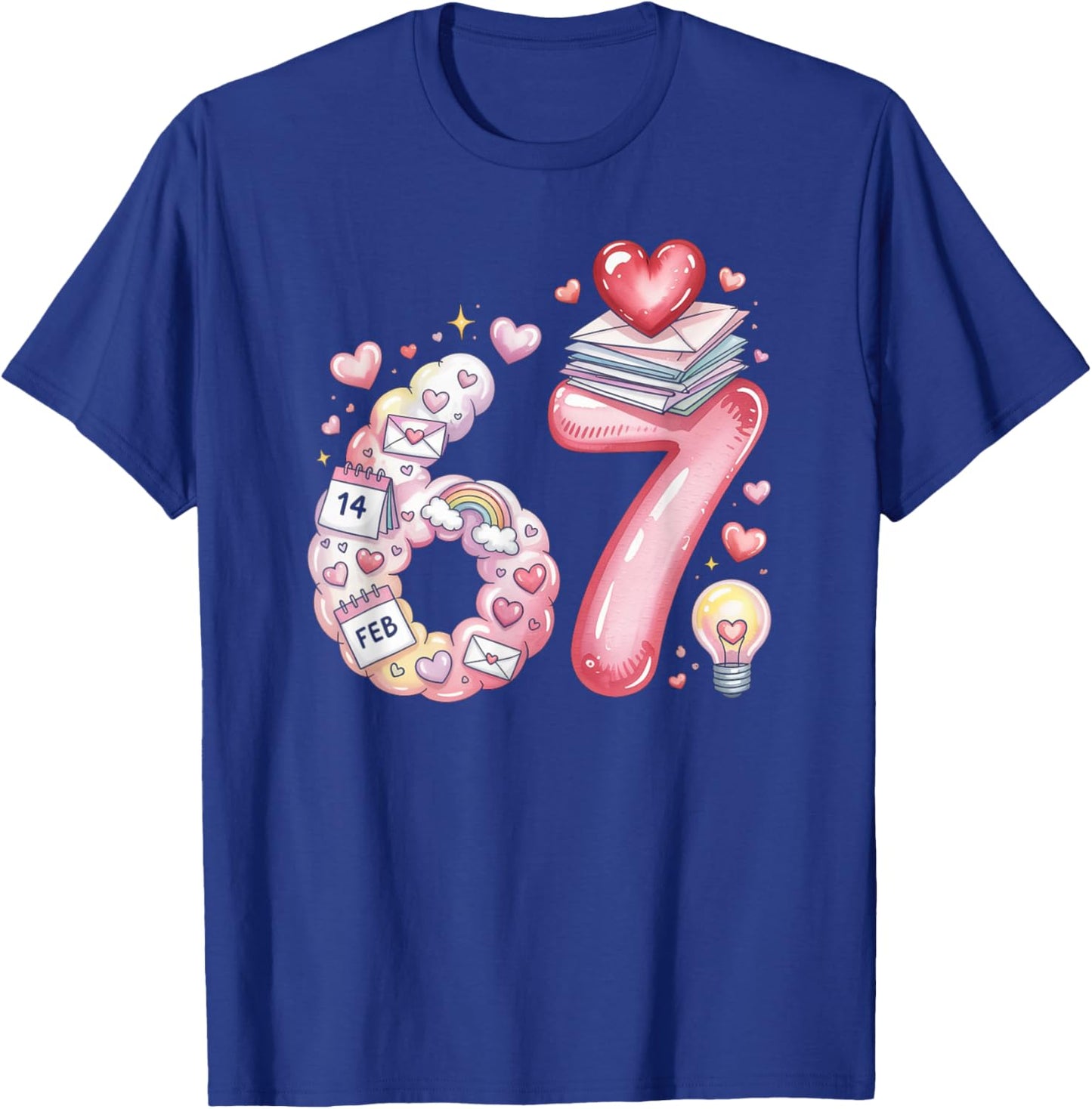 Cute 67 Hearts Number Six Seven Valentines Day Love Women T-Shirt - T-Shirt | Royal