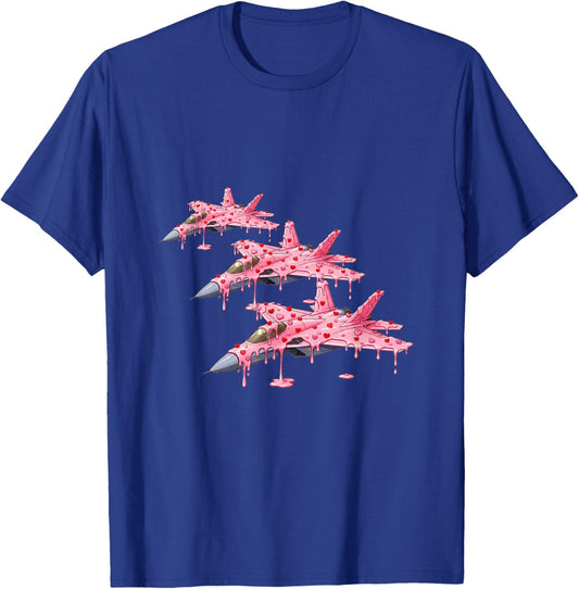 Fighter Jet Plane Valentines Day Ice Cream Drip Heart Boys T-Shirt - T-Shirt | Royal