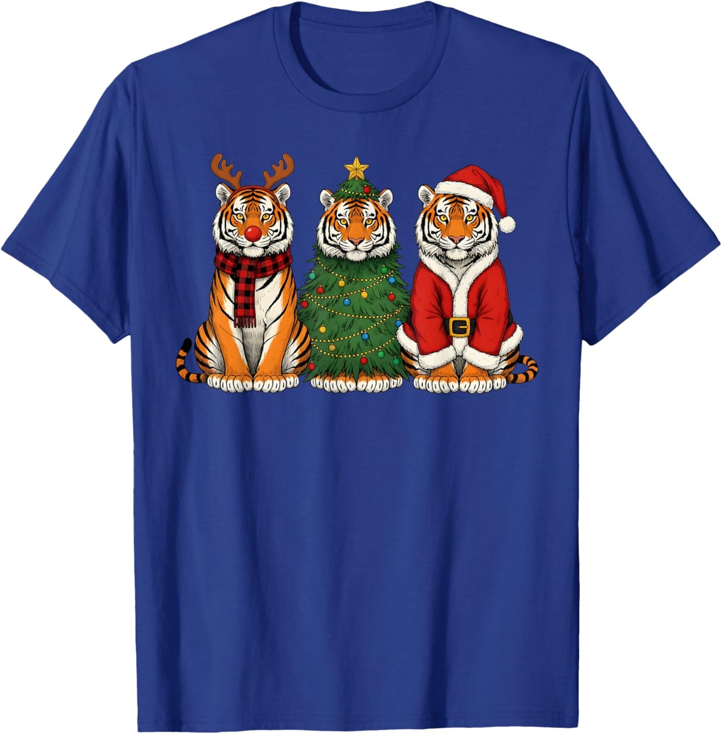 Retro Christmas Tiger Santa Reindeer Safari Animal T-Shirt - T-Shirt | Royal