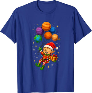 Funny Elf Astronaut with Planets Christmas Pjs for Spaceman T-Shirt - T-Shirt | Royal