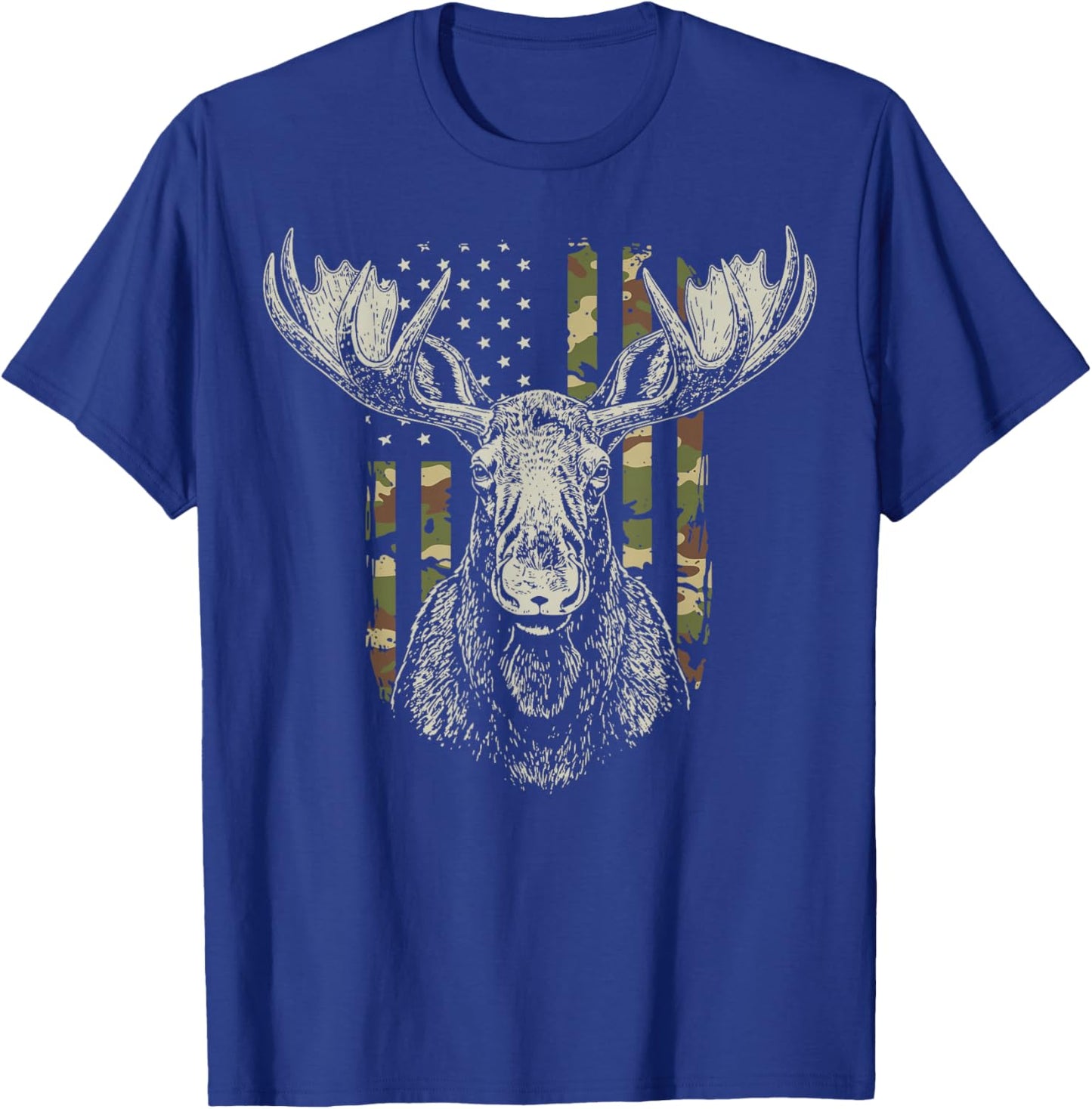 Moose US Flag Alaska America Wildlife T-Shirt - T-Shirt | Royal