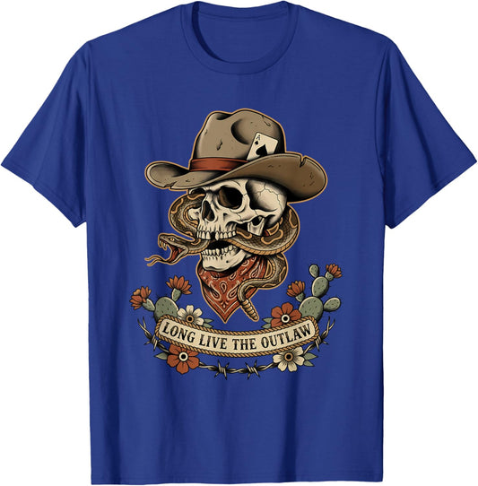 Western Gothic Cowboy Skull Outlaw Tattoo T-Shirt - T-Shirt | Royal