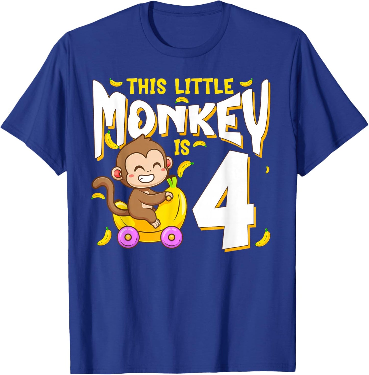 This Little Monkey is 4 Kids Toddler 4th Birthday Party T-Shirt - T-Shirt | Royal