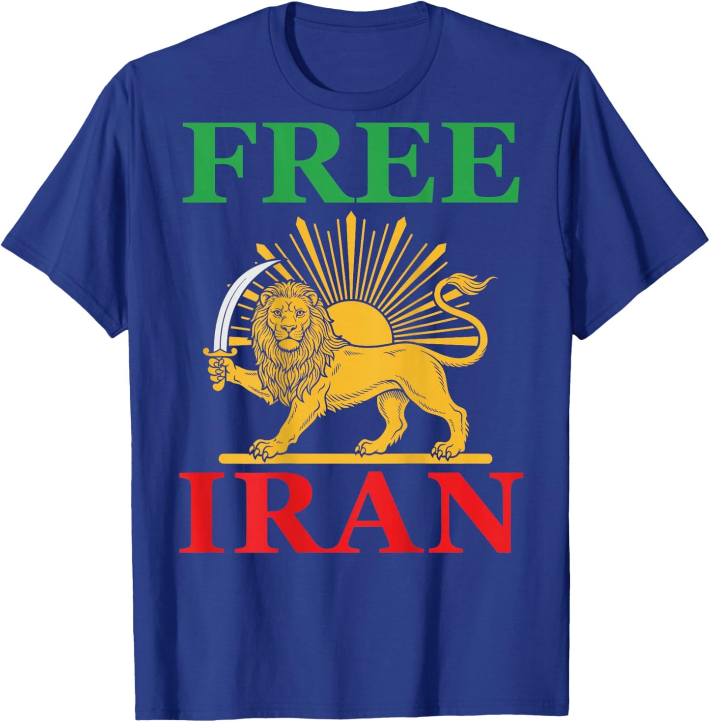 Free Iran T Iranian Flag Lion (on Back) T-Shirt - T-Shirt | Royal
