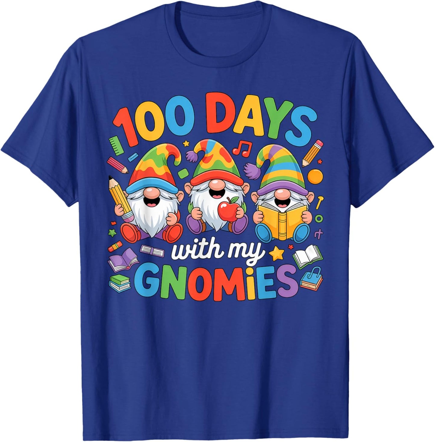 Teacher Kids Gnome 100 Days of School T-Shirt - T-Shirt | Royal