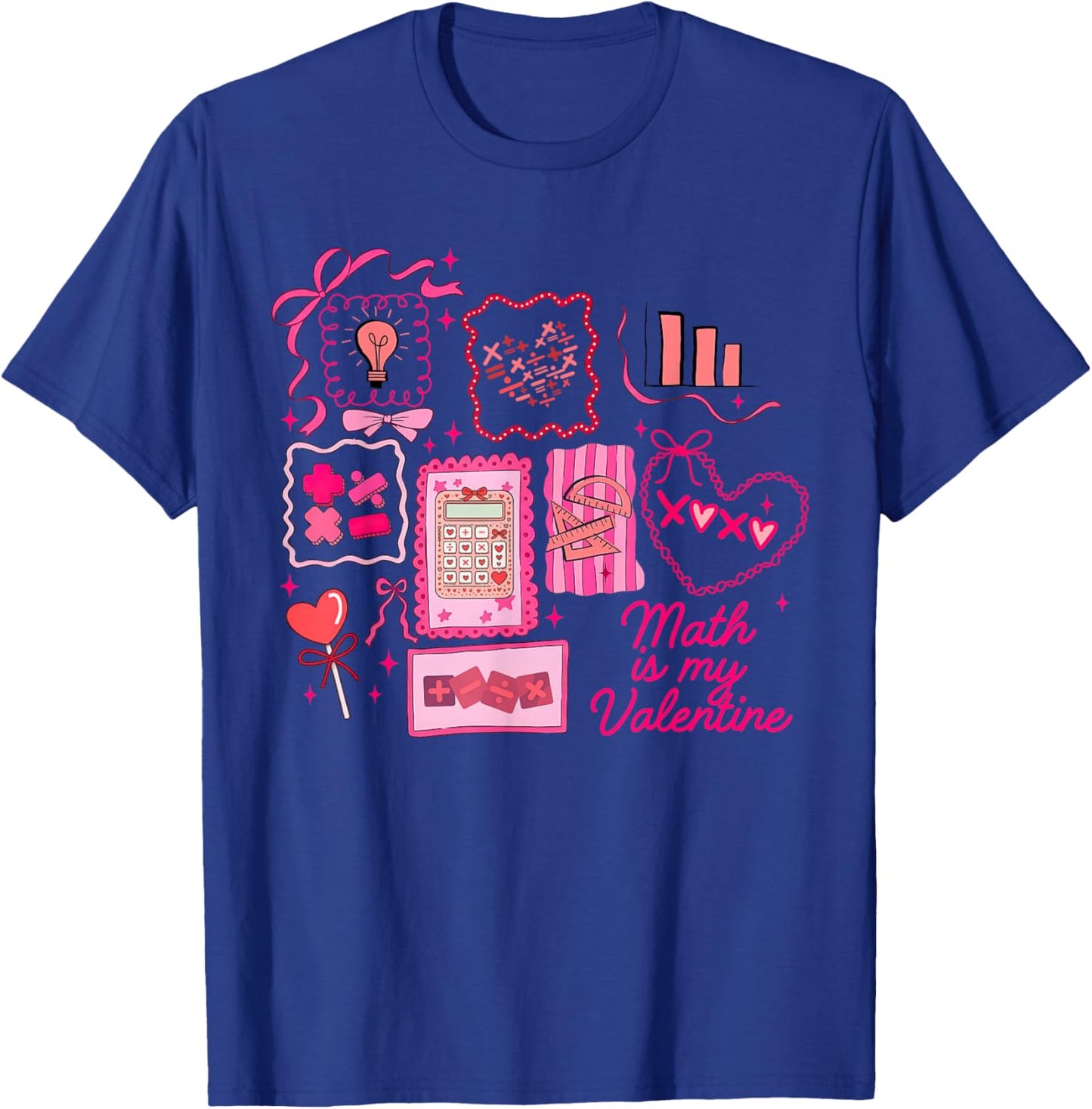 Pink Stamp Math is My Valentine Mathletics Algebra Teacher T-Shirt - T-Shirt | Royal